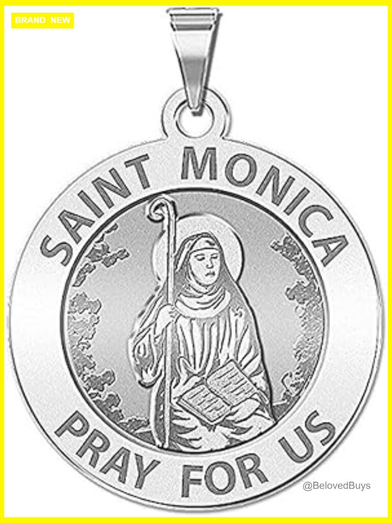Sterling Silver Saint Monica Religious Medal Pendant Necklace 17mm